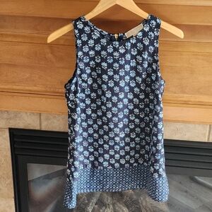 MICHAEL Michael Kors Blue Floral Sleeveless Top Blouse Zip Back Women's Size XS